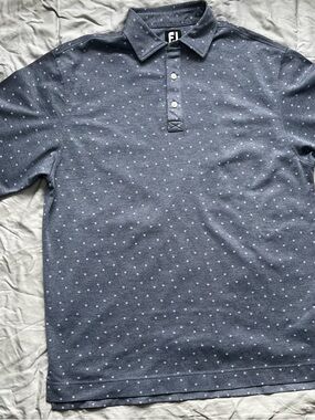 FootJoy Men's Navy Polo with White Micro Dot Print